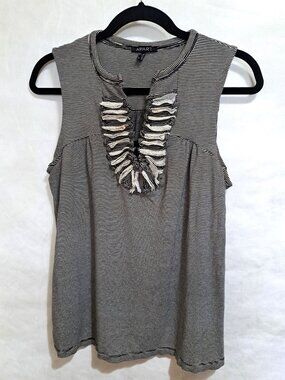 Apart Black and White Striped Ruffle Top Boho Sleeveless Women's size 10